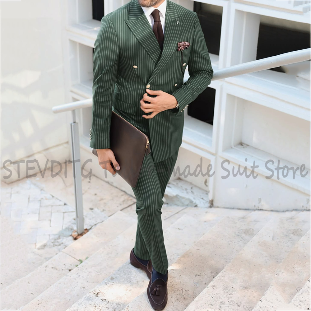 Men'S Formal Wear In Wedding - Classic Pinstriped Men's Suit Set Double