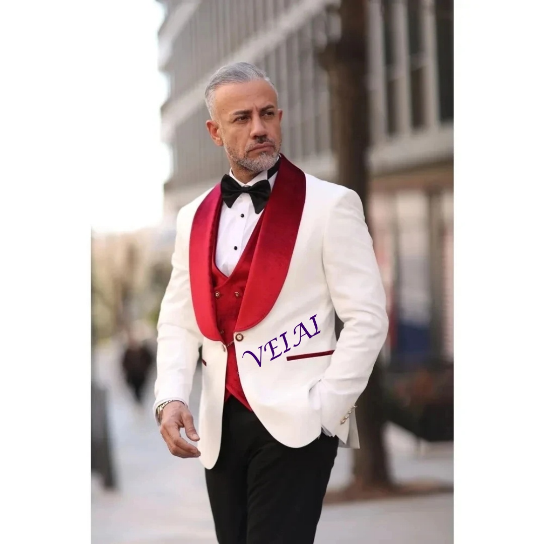 Men'S Formal Wear In Wedding - CustomizedMen Wedding Tuxedos Red Velvet Vest
