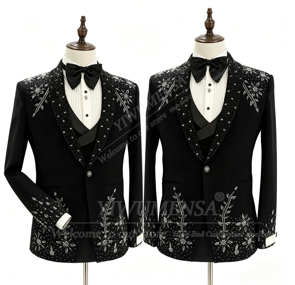 Men'S Formal Wear In Wedding - Brilliant Crystals Beading Suit Men Formal