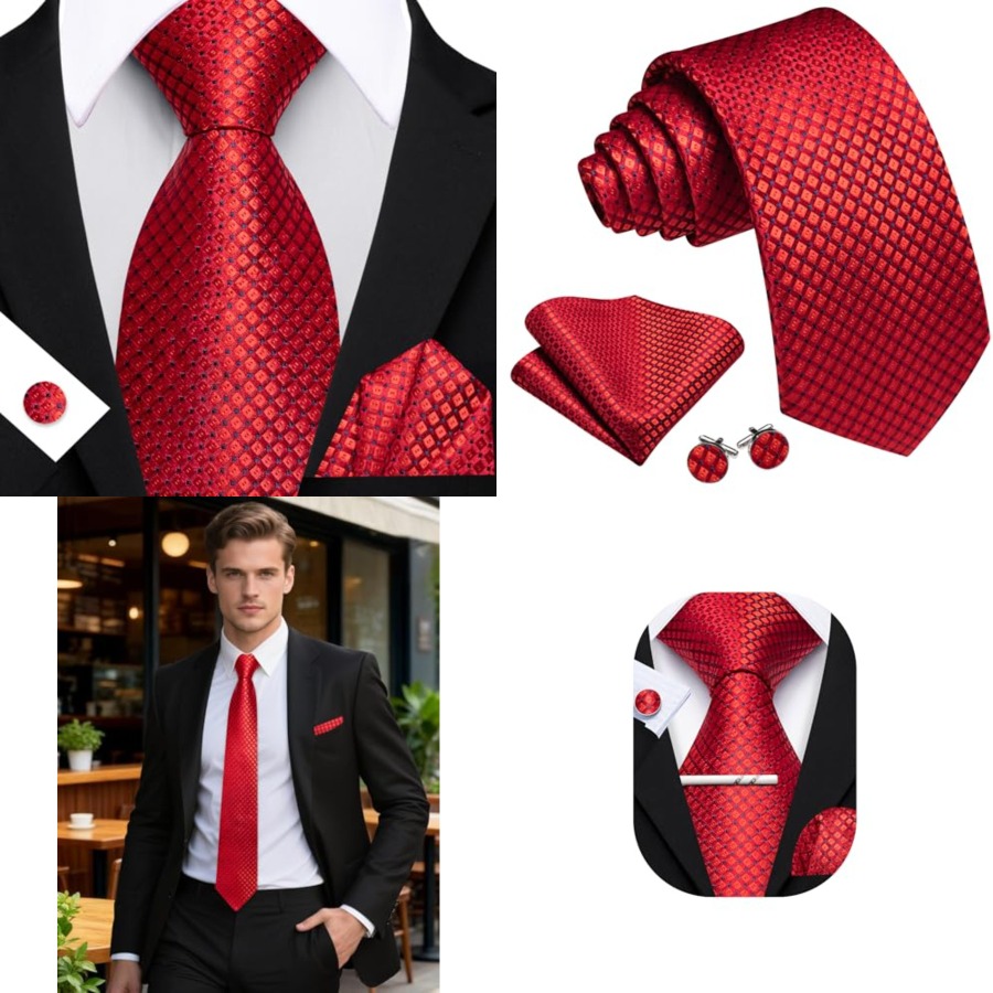 Men Plaid/Striped Ties Set Sil – обзор и цена Pocket Square Set