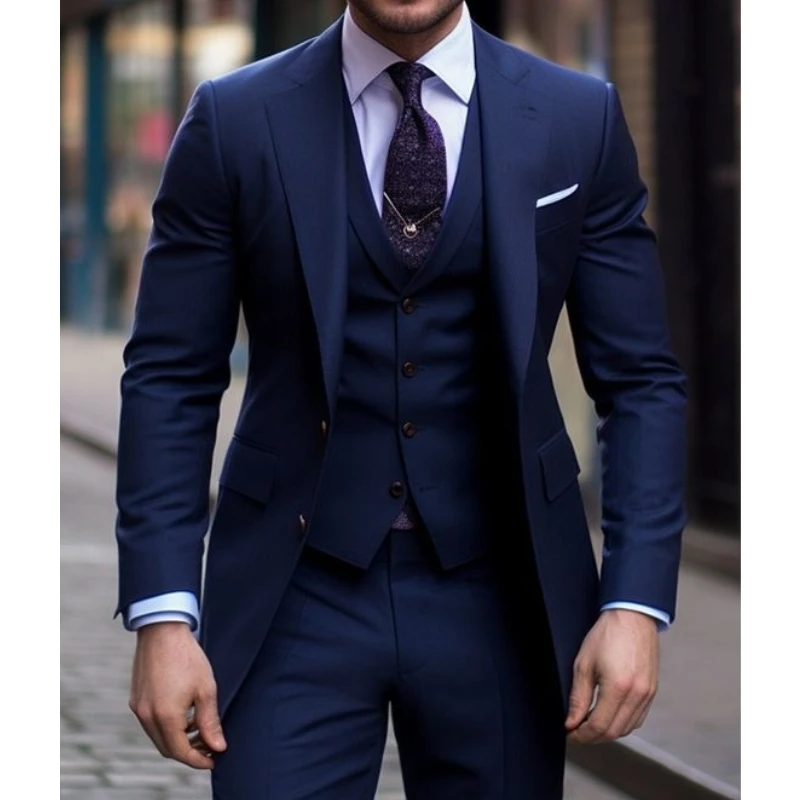 Navy Blue 3 Pieces Casual Male – обзор и цена Men'S Formal Wear In Wedding