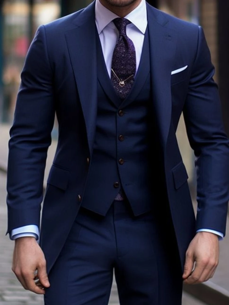Navy Blue 3 Pieces Casual Male – обзор и цена Men'S Formal Wear In Wedding