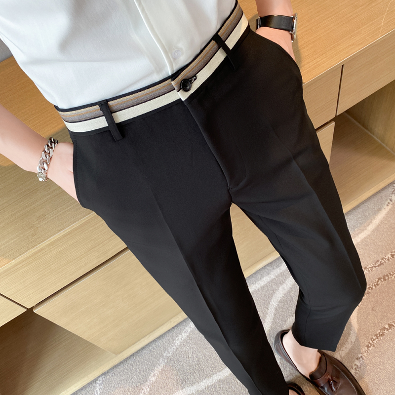Fashion Waist Stripes Suit Pan – обзор и цена Young Men Formal Wear