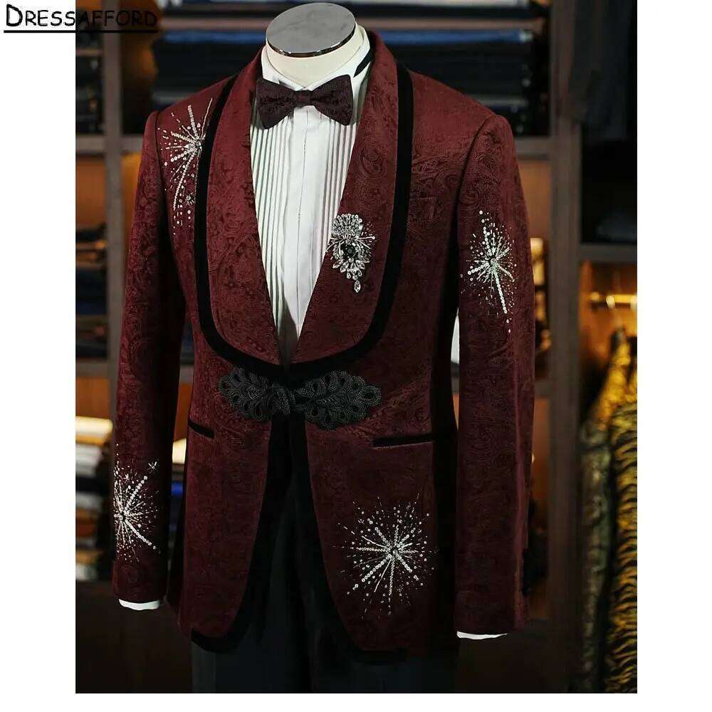 Dark Red Jacquard Crystal Bead – обзор и цена Men Formal Wear Red